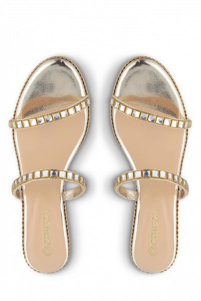 Gold embellished wedges heels
