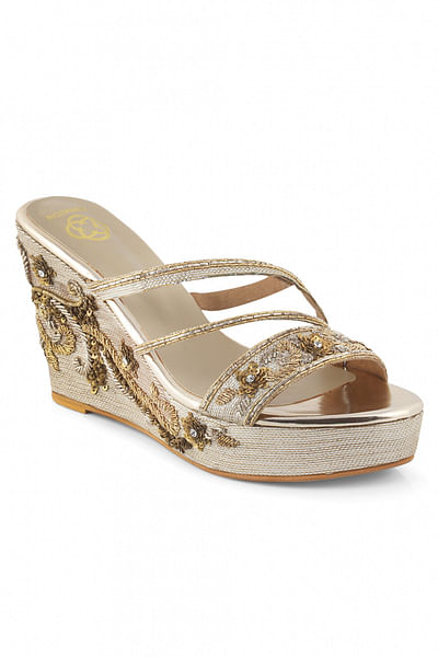 Gold embroidered wedges