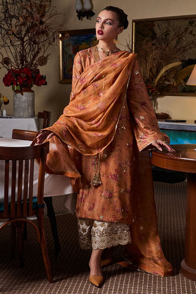 Rustic mustard floral printed kurta set