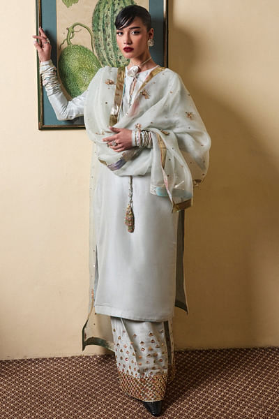 Ice blue gota work kurta set