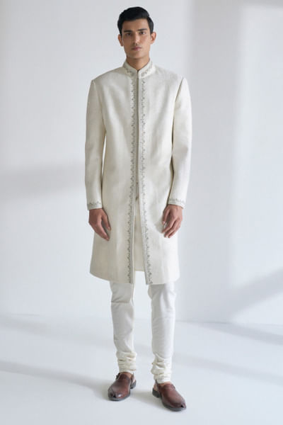 Ivory embroidered and embellished sherwani set