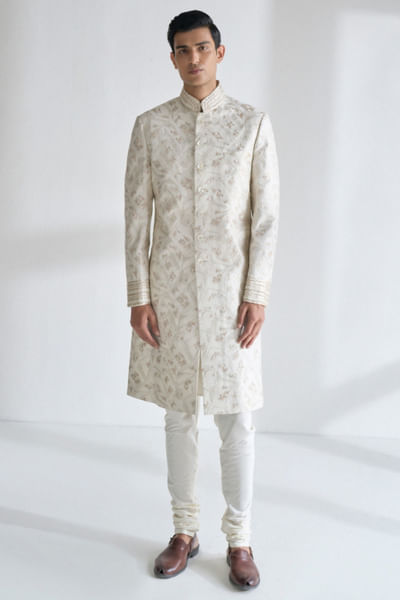 Ivory geometric embroidered sherwani set