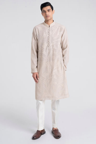 Moon rock thread embroidery chanderi kurta set