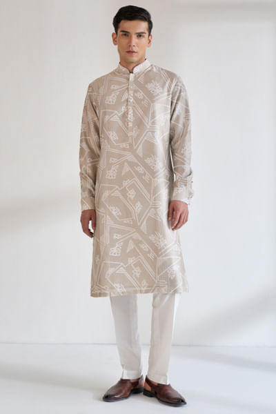 London fog print embroidered kurta set
