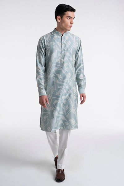 Powder blue print embroidered kurta set