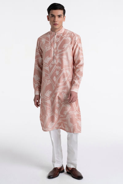 Onion pink print embroidered kurta set