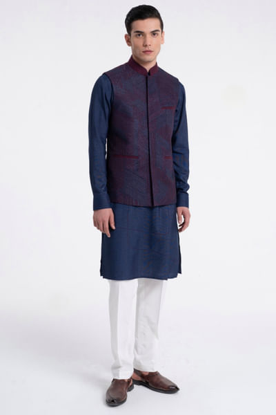 Navy geometric embroidered Jawahar jacket