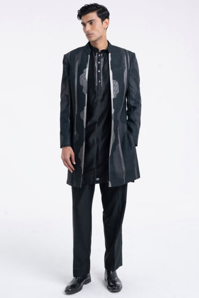 Black zari-thread embroidered sherwani set