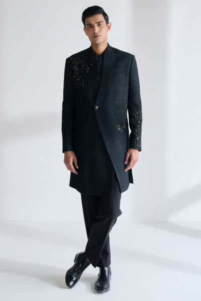 Black hand embroidered sherwani set