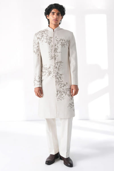 Ivory metal embroidered sherwani set