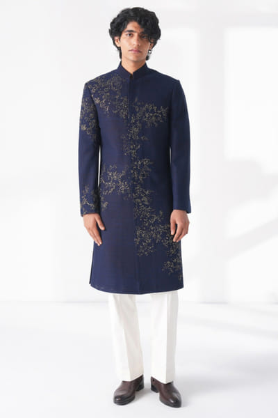 Navy metal embroidered sherwani set
