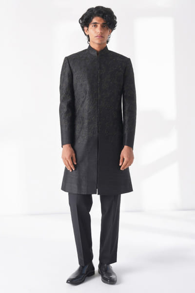 Black embroidered sherwani set