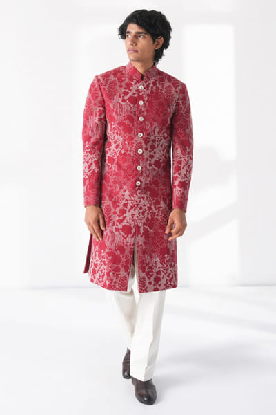 Earthy red embroidered sherwani set