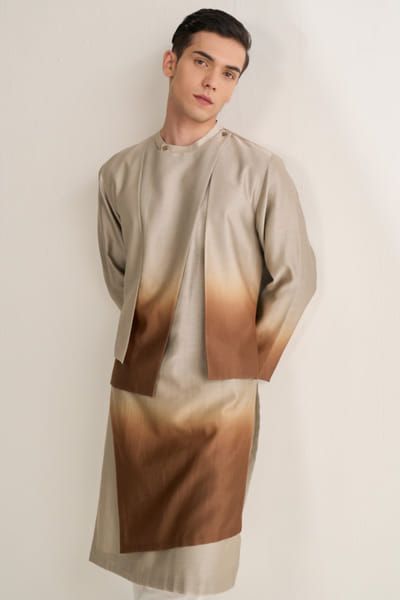 Fog brown ombre layered asymmetric kurta set