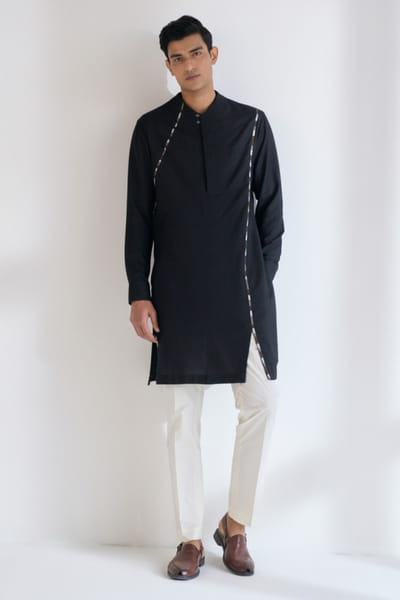 Black thread embroidered kurta set