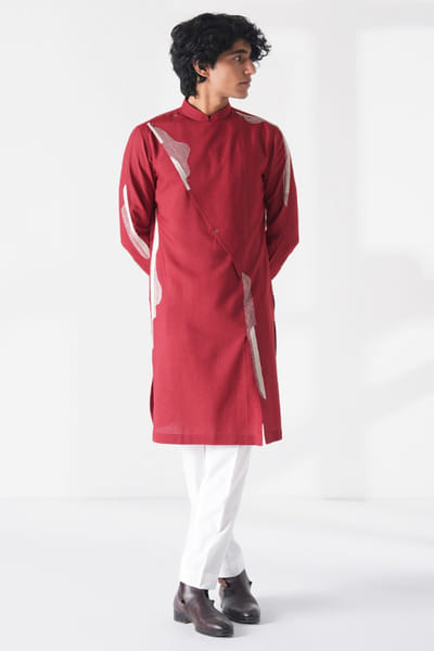 Earthy red embroidered kurta set