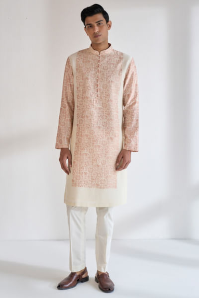 Sand rose printed and embroidered kurta set
