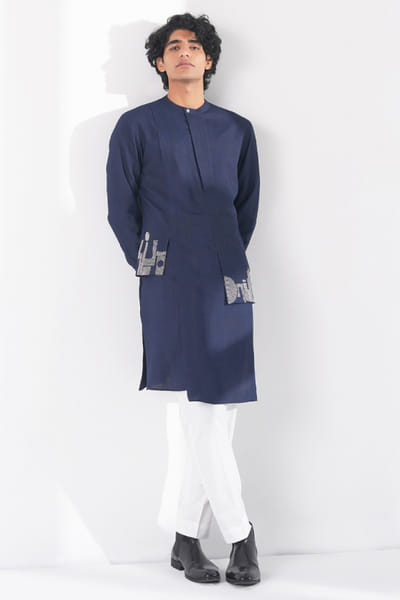 Navy thread embroidered kurta set