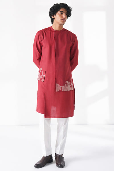 Earthy red thread embroidered kurta set