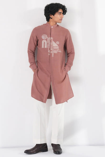 Dusty rose thread motif embroidered kurta set