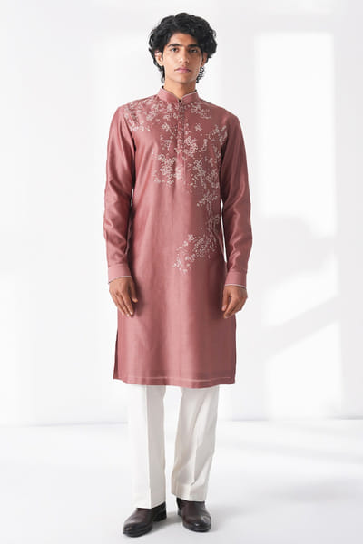 Dusty rose thread embroidery kurta set