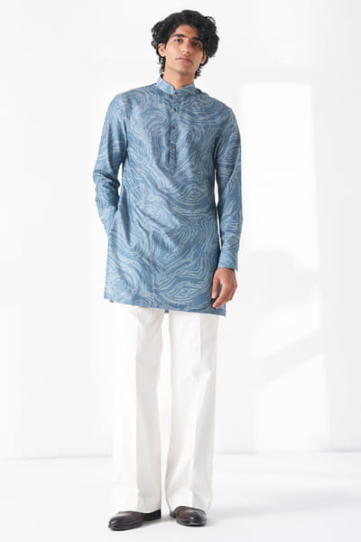 Storm blue printed short kurta