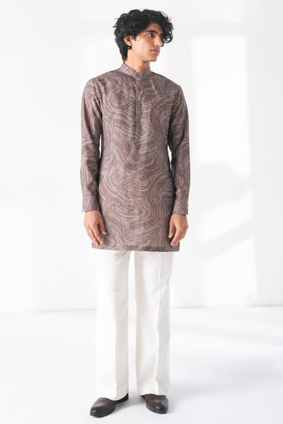Bean brown printed short kurta