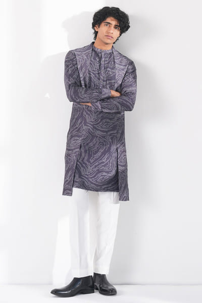 Dark purple printed kurta set