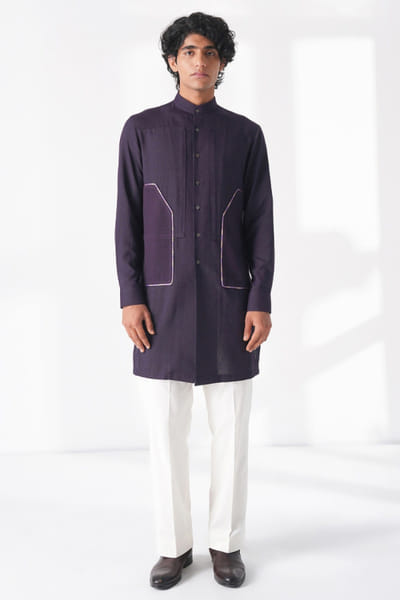 Midnight purple cotton silk kurta set