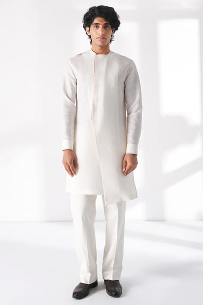 Ivory thread embroidered kurta