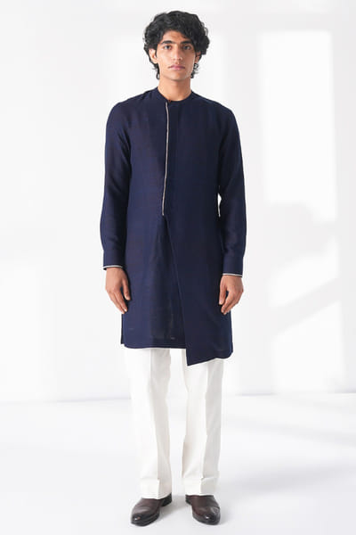 Navy thread embroidered kurta