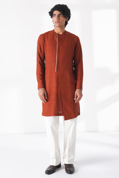 Burnt orange thread embroidered kurta