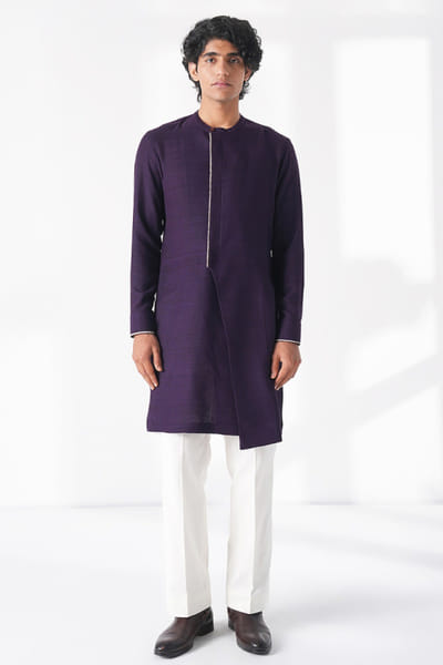 Midnight purple thread embroidery kurta