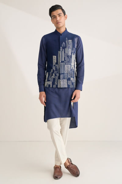 Navy blue thread embroidery Jawahar jacket