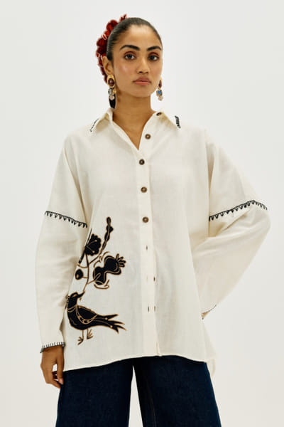 White appliqué work oversized shirt