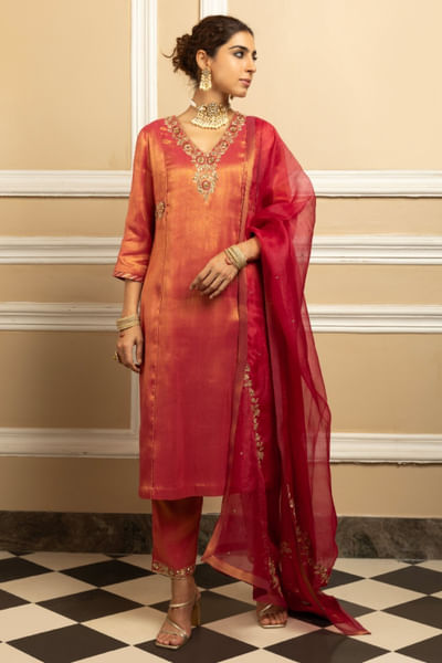 Plum sequin embroidered kurta set
