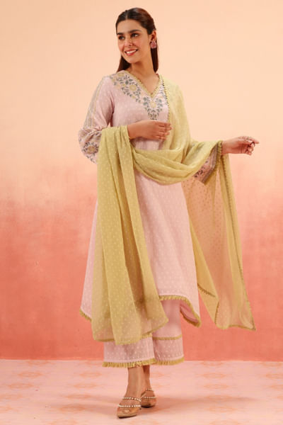 Lilac lacework kurta set