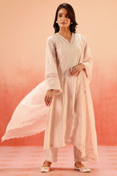 Pink lacework kurta set
