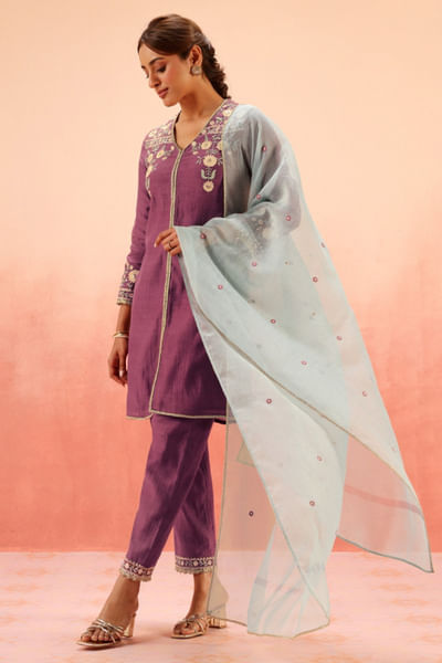 Purple gota embroidered kurta set