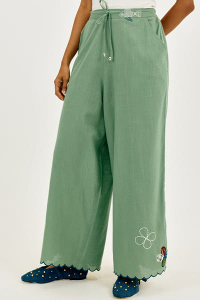 Seafoam green embroidered trousers