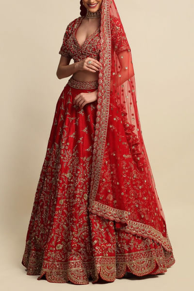 Red embroidered lehenga set