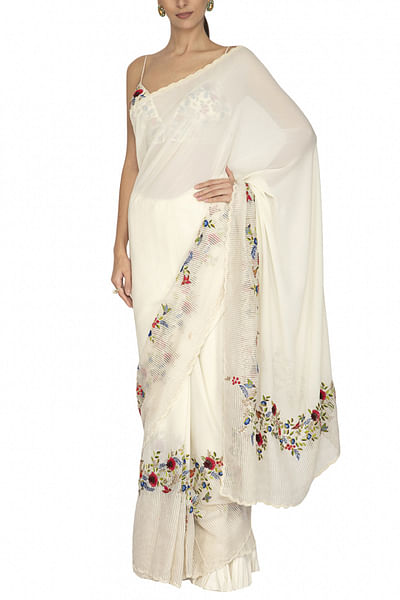 Ivory embroidered sari and blouse