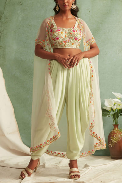 Mint green dhoti cape set