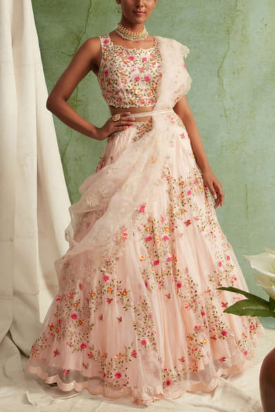Blush pink organza lehenga set