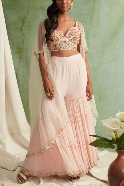 Blush pink sharara cape set