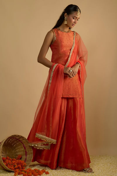 Burnt orange tissue gharara set