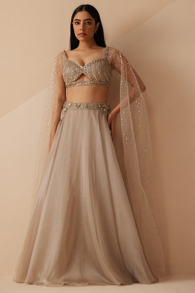 Grey floral embroidered lehenga set