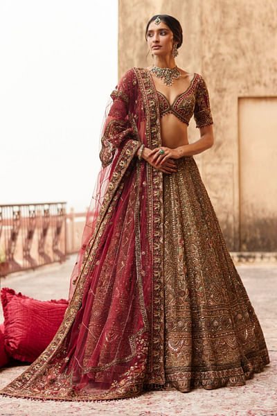 Gold dabka embroidered lehenga set