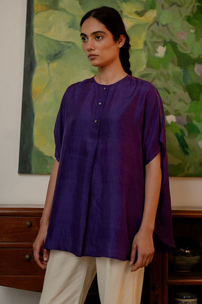 Purple pleated top