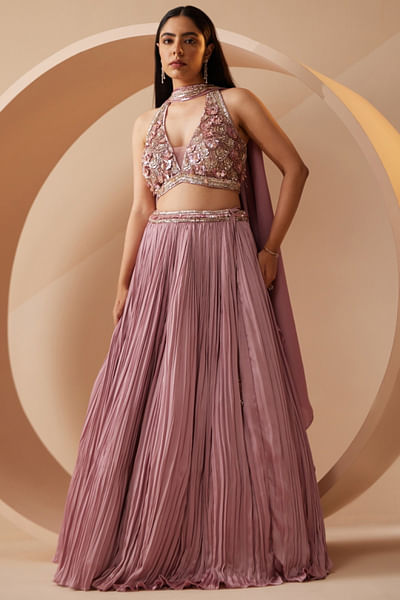 Pink sequin embroidered lehenga set